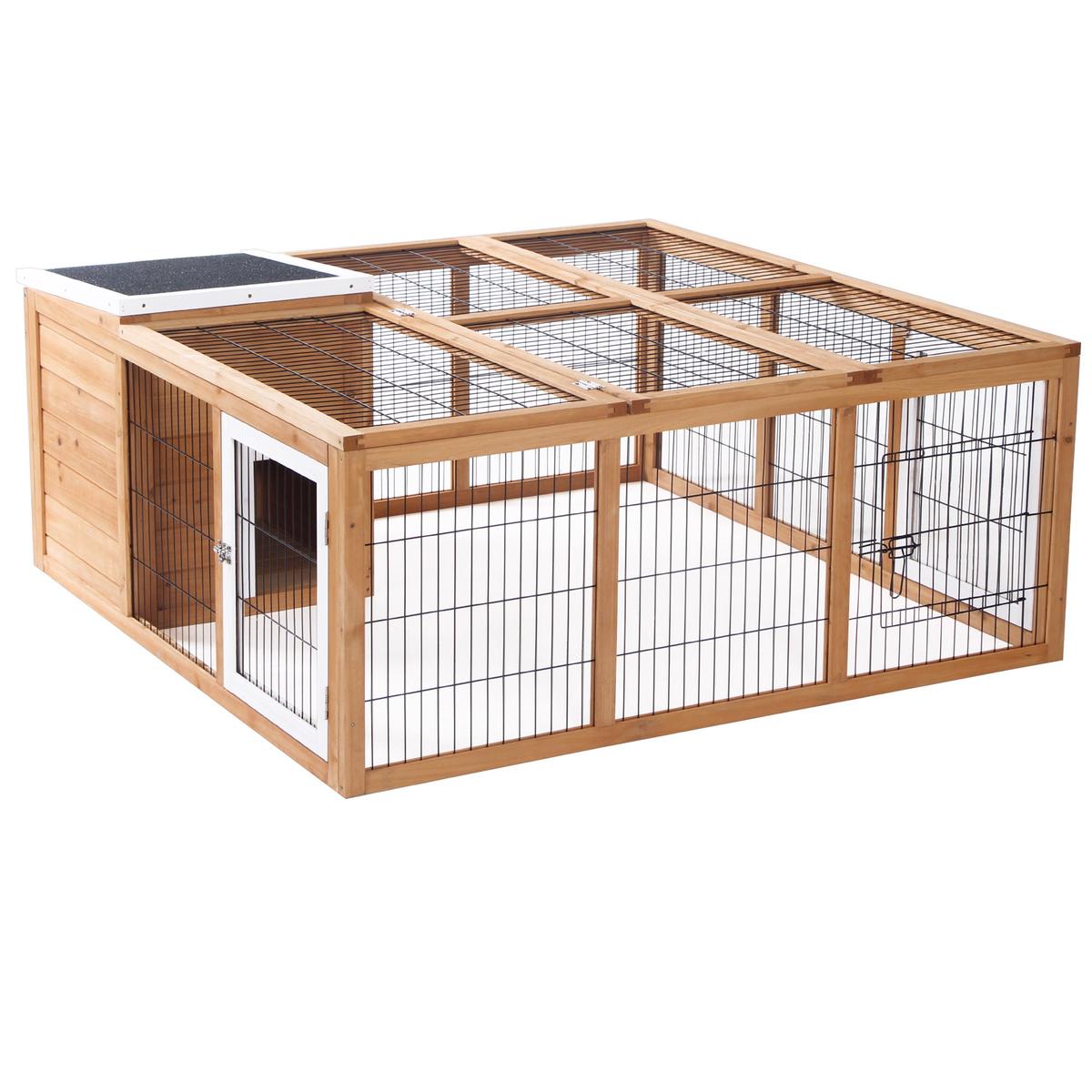Rabbit Hutch Outdoor, Guinea Pig House, Bunny Run Cage with Openable Top for 12 Rabbits, 123 x 120 x 52cm, Yellow