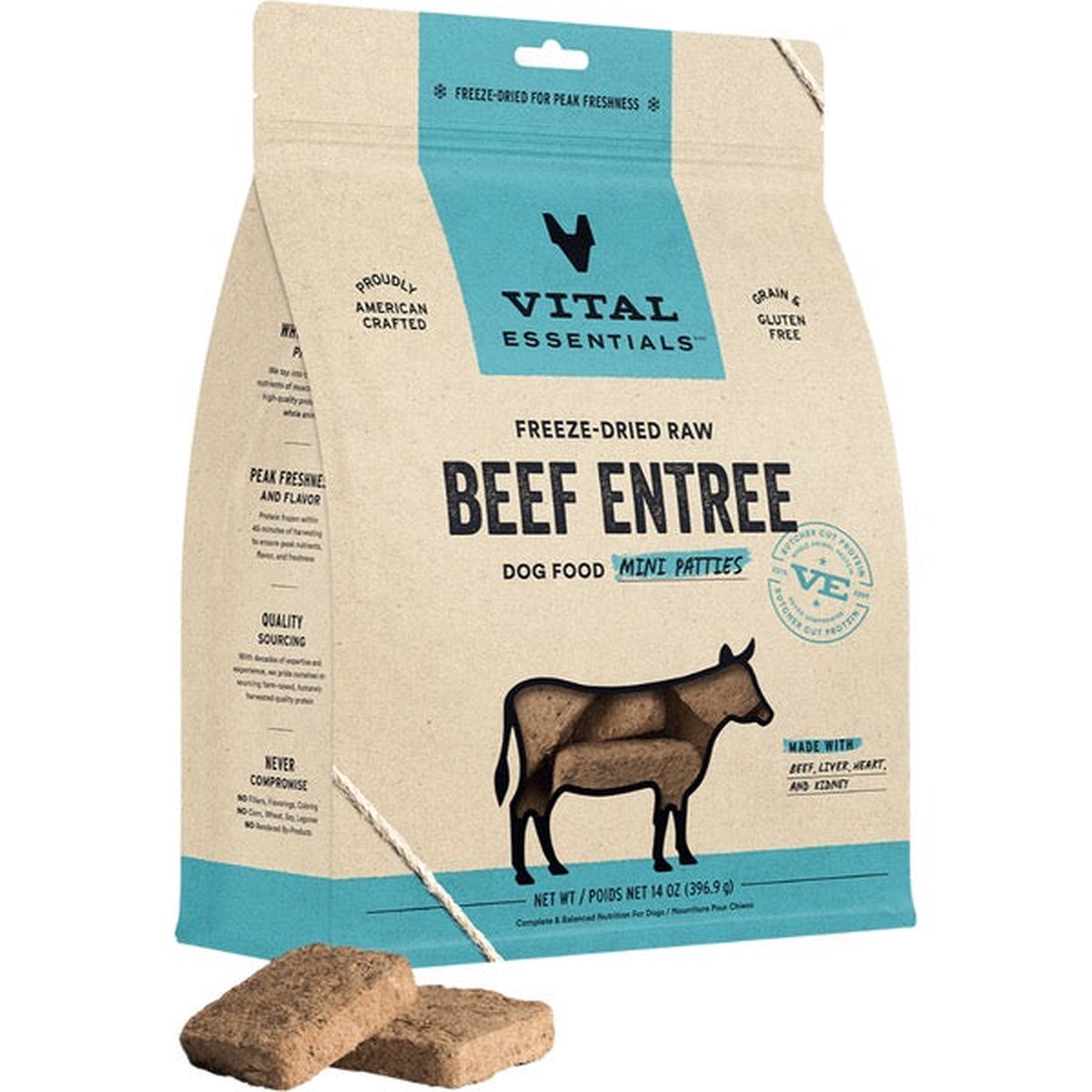 (SHORT DATE | Best Before Date 2026 Sep) Vital essentials FD Raw Beef Entree Mini Patties 14OZ | Dog