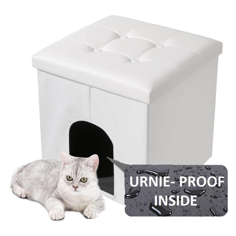 Meexpaws Cat Litter Box Enclosure Furniture Hidden, Small Cat Washroom Bench Storage Cabinet 20'' X 20'' X 20''| Dog Proof | Waterproof Inside | Easy Clean | Easy Assembly | Odor Control(White)