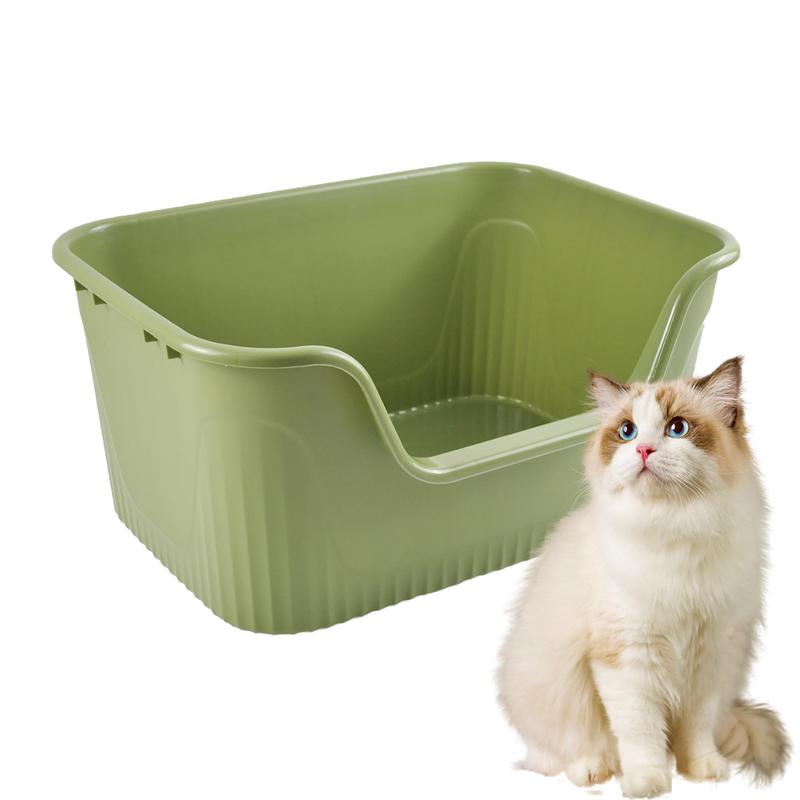 Muyg Large Cat Litter Box With High Sides,17.5X15X8.9 Open Top Cat Litter Pan Anti Splashing Non-Stick Litter Tray Low Ent