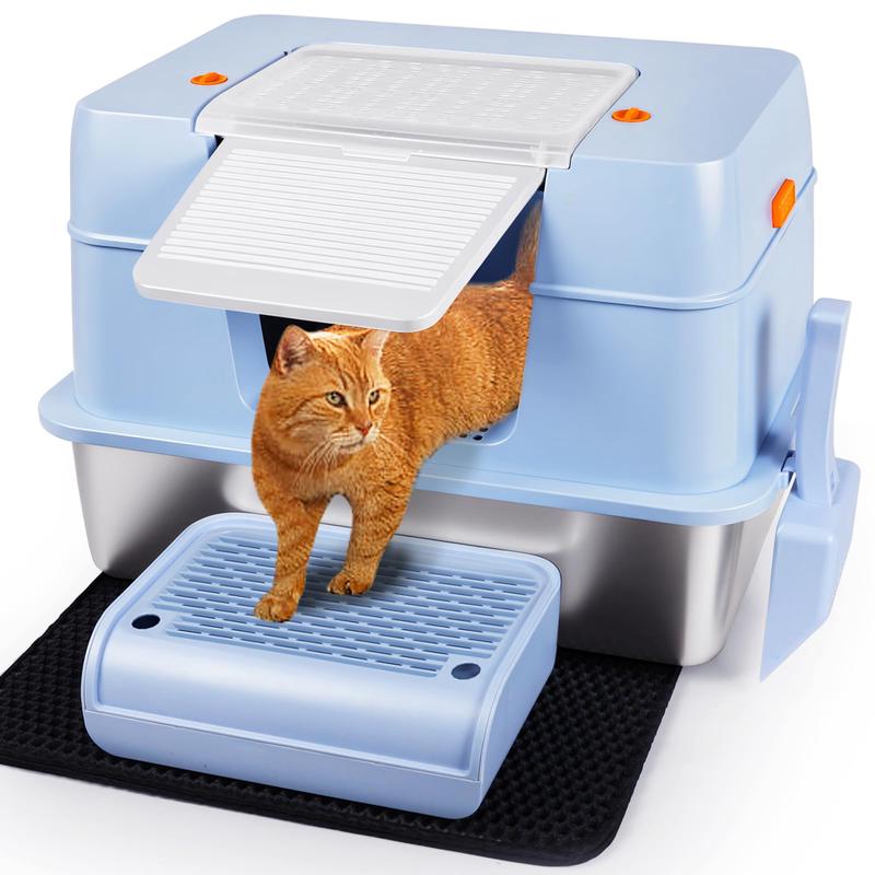 Vivifying Stainless Steel Litter Box With Lid, Xl Side Entry Extra Large Litter Box For Big Cats & Kitty, Removable Enclosed Met