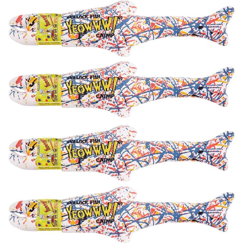 Yeowww! Catnip Pollock Fish 4 Pack | Pure Leaf & Flowertop | Cat And Kitten Toy