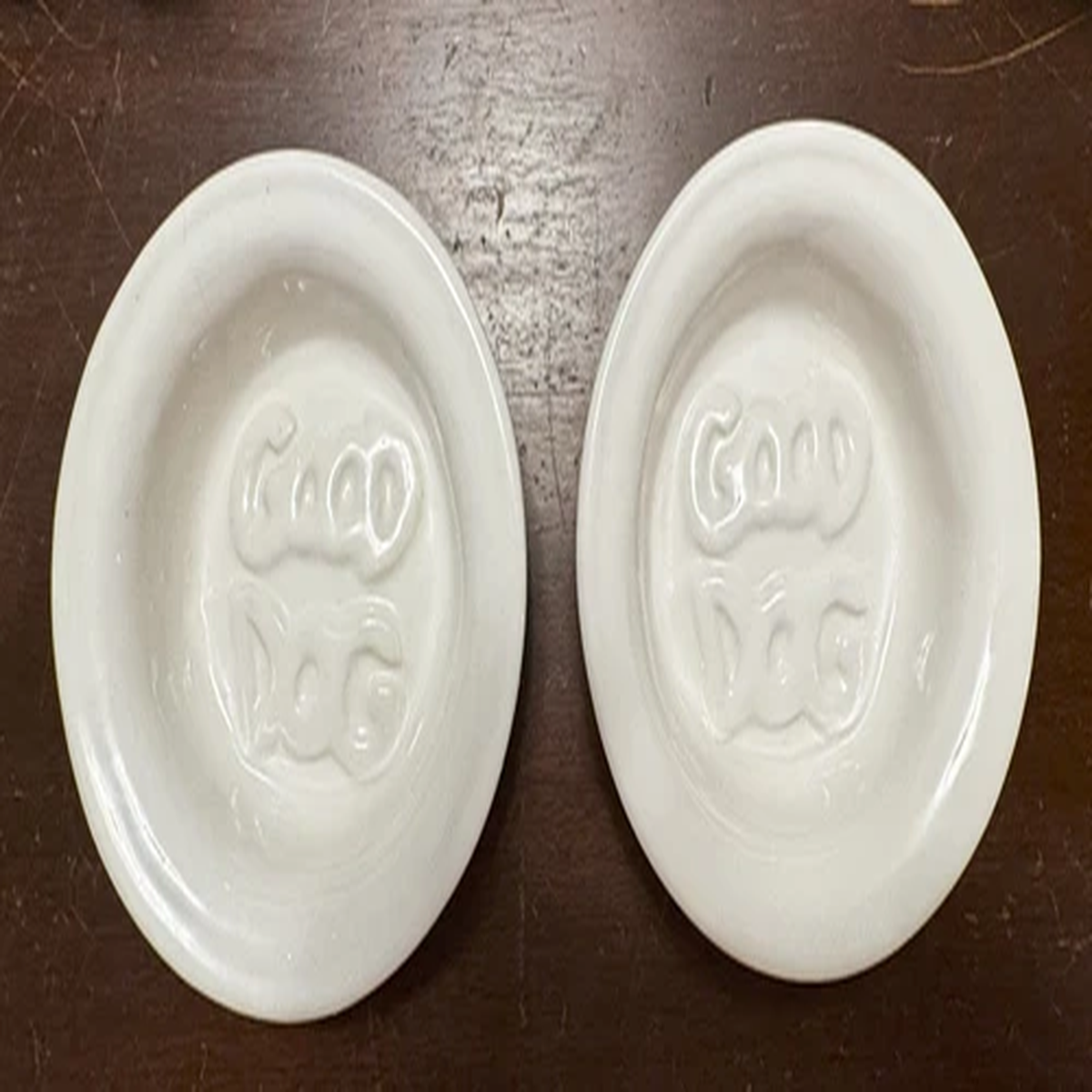 "Good Dog" Bowls 7" Pet Food ~ Dog Puppy Bowls ~ Excellent ~ White ceramic Fancy